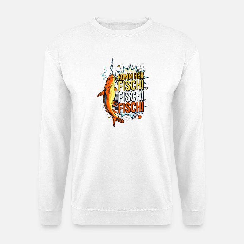 Komm Her Fischi Comic Fisch Angler - Unisex Pullover - Weiß