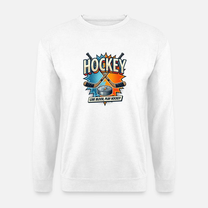 Retro Eishockey Schläger Puck Comic - Unisex Pullover - Weiß