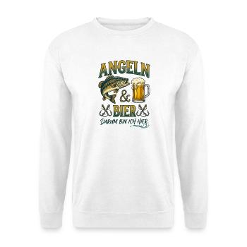 Angeln und Bier Darum Bin Ich Hier Barsch - Unisex Pullover - Weiß - Vorne
