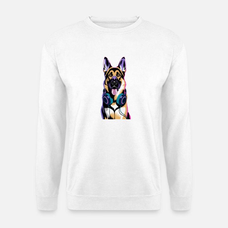 German Shepherd with Headphones - Unisex Sweatshirt - white