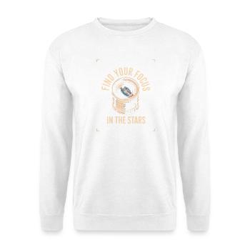 Finde deinen Fokus in den Sternen - Unisex Pullover - Weiß - Vorne - Alina (178cm) & Michal (187cm)