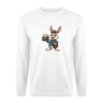 Hase als Postbote mit Briefstapel - Unisex Pullover - Weiß - Vorne