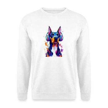 Doberman avec casque - Sweat-shirt Unisexe - blanc - Devant