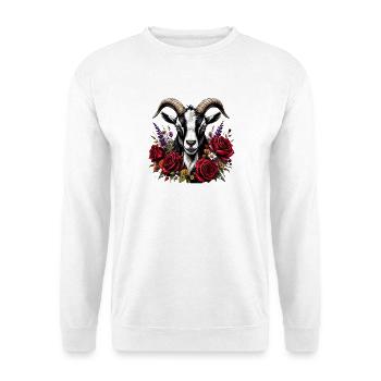 Ziegenkopf mit Rosenblütenkranz - Unisex Pullover - Weiß - Vorne