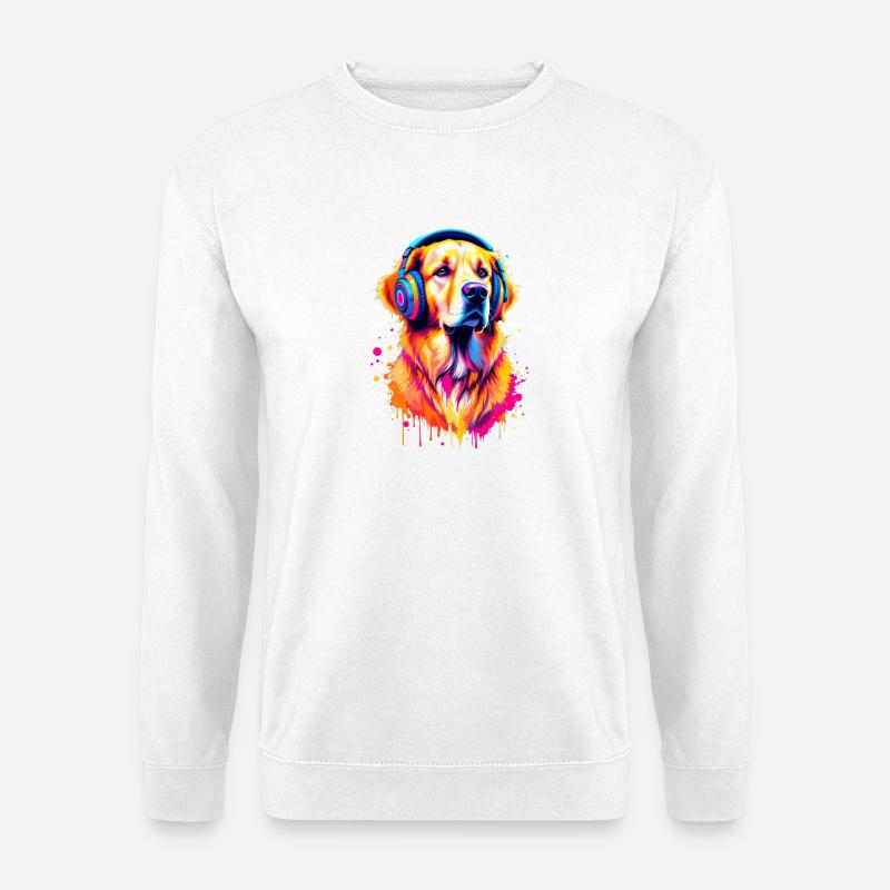 Golden Retriever mit Kopfhörer - Unisex Pullover - Weiß