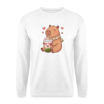 Cute Kawaii Capybara Drinking Strawberry Matcha - Unisex Sweatshirt - white - Front