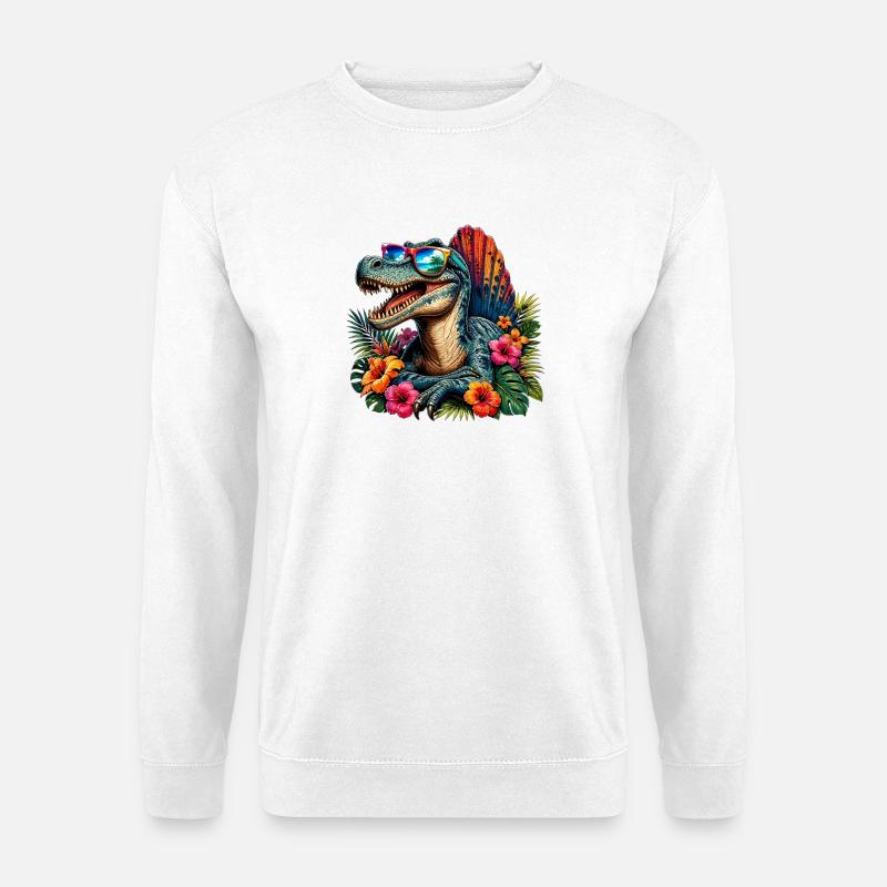 Tropen-Dinosaurier mit Sonnenbrille - Unisex Pullover - Weiß