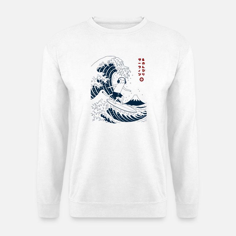Chat Surf et Chill - Sweat-shirt Unisexe - blanc