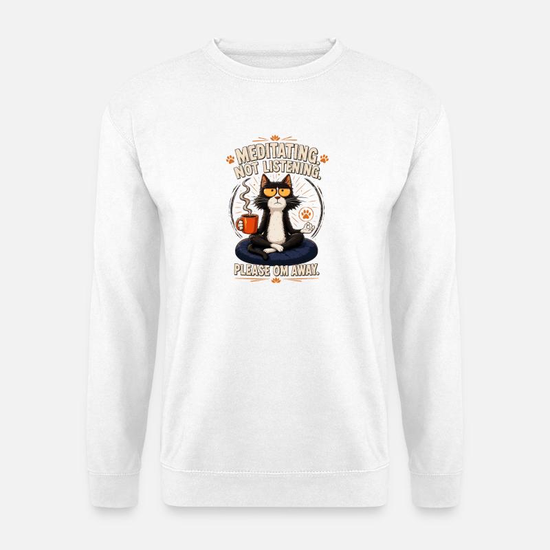 Chat Om en méditation - Sweat-shirt Unisexe - blanc