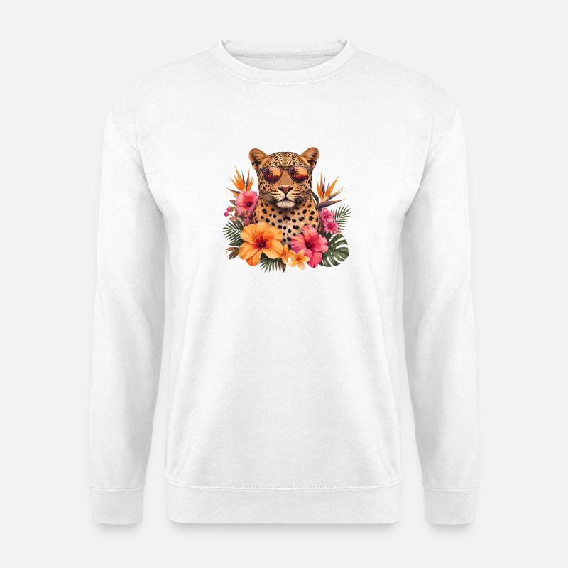 Leopardensonnenbrille mit Blumen - Unisex Pullover - Weiß