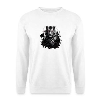 Roter Augen Tiger umgeben von Rosen - Unisex Pullover - Weiß - Vorne