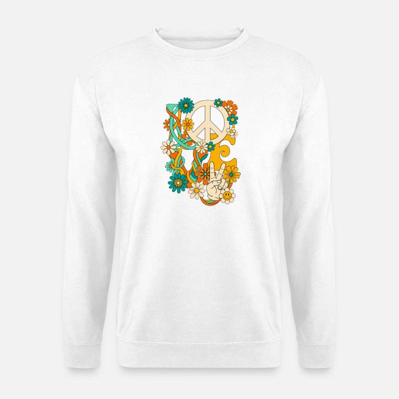 Love Peace Flowers Cooler Retro-Hippie - Unisex Pullover - Weiß
