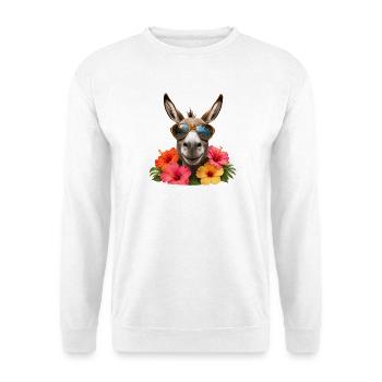 Esel mit Hibiskus und Sonnenbrille - Unisex Pullover - Weiß - Vorne