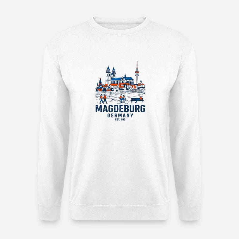 Magdeburg Germany Skyline And Elbe River - Unisex Pullover - Weiß