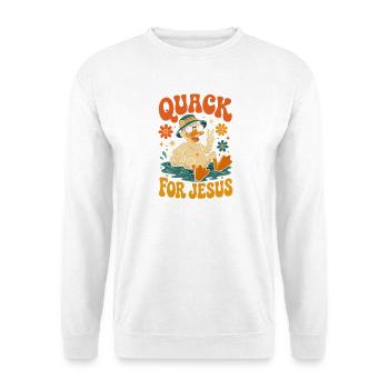 Quack für Jesus bunte Strandente - Unisex Pullover - Weiß - Vorne - Alina (178cm) & Michal (187cm)