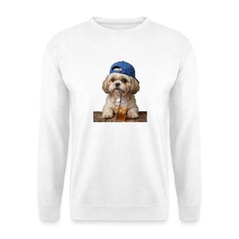 Dog with cap drinking iced coffee - Unisex Sweatshirt - white - Front
