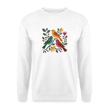  Bunte Vögel Im Blumen Ast Muster Folk Art - Unisex Pullover - Weiß - Vorne