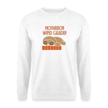 Motivation wird geladen Faultier - Unisex Pullover - Weiß - Vorne - Alina (178cm) & Michal (187cm)