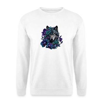 Wolf's head in a wreath of flowers - Unisex Sweatshirt - white - Front