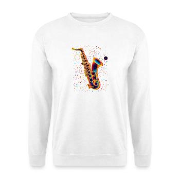 Saxophon Retrowave - Unisex Pullover - Weiß - Vorne - Alina (178cm) & Michal (187cm)