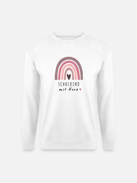 Schulkind mit Herz Regenbogen | Einschulung - Unisex Pullover - Weiß