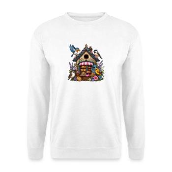 Vogelbäckerei im Blumengarten - Unisex Pullover - Weiß - Vorne
