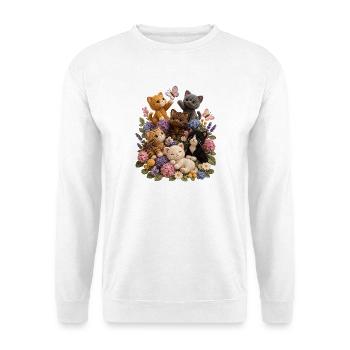 Häkelkatzen im Blumengarten - Unisex Pullover - Weiß - Vorne
