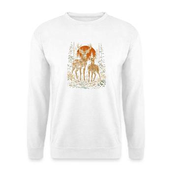 Majestätische Waldszene mit Bock und Hirh - Unisex Pullover - Weiß - Vorne - Alina (178cm) & Michal (187cm)