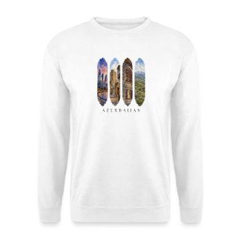 Aserbaidschan Travel – Baku & Kaukasus Motiv - Unisex Pullover - Weiß - Vorne - Alina (178cm) & Michal (187cm)