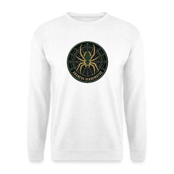 Kreuzspinne - Araneus Diadematus - Aufnäher Emblem - Unisex Pullover - Weiß - Vorne - Alina (178cm) & Michal (187cm)