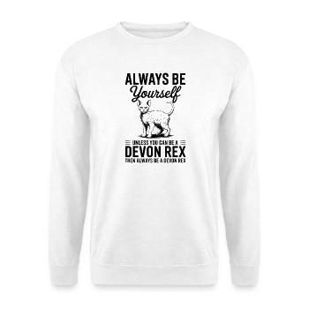 Devon Rex Spruch Katze Lustiges Devon Rex Geschenk - Unisex Pullover - Weiß - Vorne - Alina (178cm) & Michal (187cm)