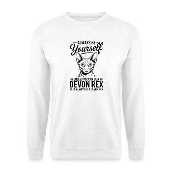 Devon Rex Spruch Katze Lustiges Devon Rex Geschenk - Unisex Pullover - Weiß - Vorne - Alina (178cm) & Michal (187cm)