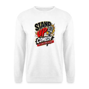 Stand-Up Comedy Mikrofon Logo - Unisex Pullover - Weiß - Vorne - Alina (178cm) & Michal (187cm)