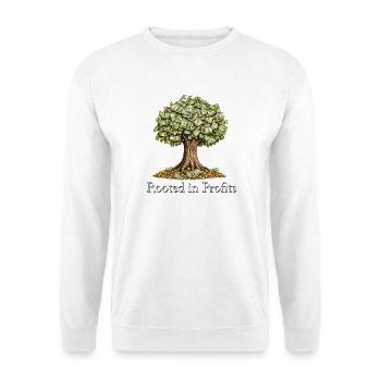 Geldbaum Rooted in Profits Finanzen - Unisex Pullover - Weiß - Vorne - Alina (178cm) & Michal (187cm)