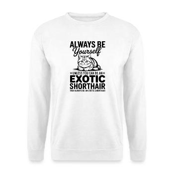 Exotische Kurzhaarkatze Lustiges Katzen Geschenk - Unisex Pullover - Weiß - Vorne - Alina (178cm) & Michal (187cm)