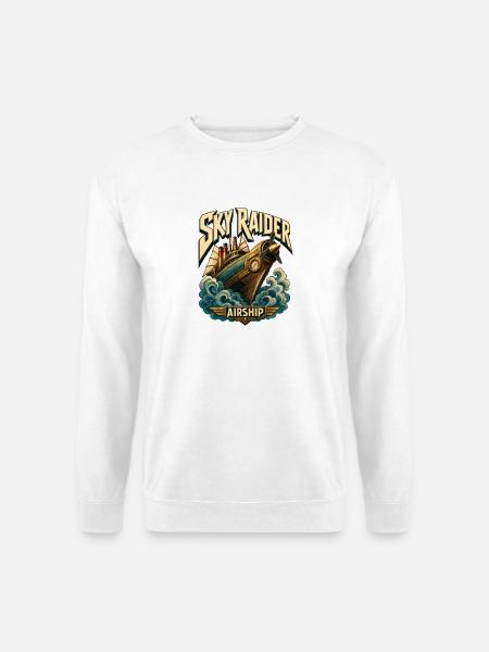 Steampunk-Piraten-Luftschiff, Sky Raider Pulp-Abenteuer - Unisex Pullover - Weiß