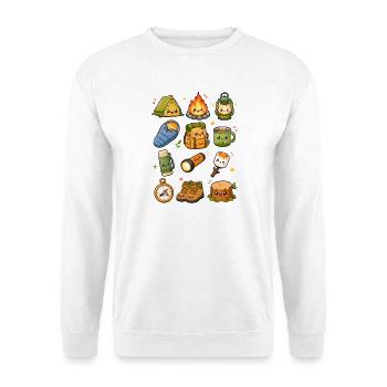 Kawaii Camping | Outdoor & Abenteuer - Unisex Pullover - Weiß - Vorne - Alina (178cm) & Michal (187cm)
