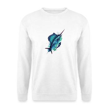 Blue Marlin Illustration - Unisex Pullover - Weiß - Vorne - Alina (178cm) & Michal (187cm)