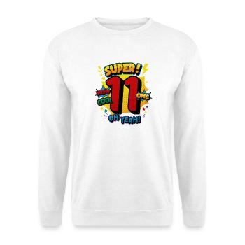 11th Birthday Super Comic Cool Number 11 - Unisex Pullover - Weiß - Vorne - Alina (178cm) & Michal (187cm)