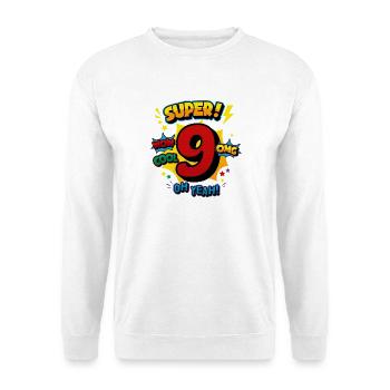 9th Birthday Comic Book Style Number 9 Super Art - Unisex Pullover - Weiß - Vorne - Alina (178cm) & Michal (187cm)