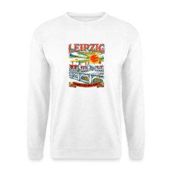 Retro Leipzig Germany Cultural Heart Cityscape - Unisex Pullover - Weiß - Vorne - Alina (178cm) & Michal (187cm)