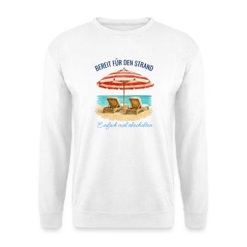 Bereit für den Strand – Einfach mal abschalten - Unisex Pullover - Weiß - Vorne - Alina (178cm) & Michal (187cm)