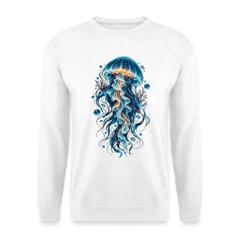 Neon-Quallenmeer: Farbexplosion Unterwasser - Unisex Pullover - Weiß - Vorne - Alina (178cm) & Michal (187cm)
