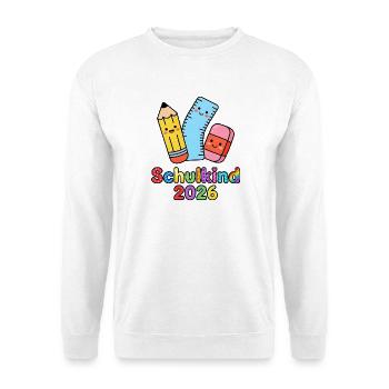 Schulkind 2026 – Bunte Schulzeit - Unisex Pullover - Weiß - Vorne - Alina (178cm) & Michal (187cm)