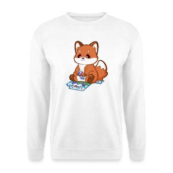 Kleiner Fuchs Puzzlevergnügen - Unisex Pullover - Weiß - Vorne - Alina (178cm) & Michal (187cm)