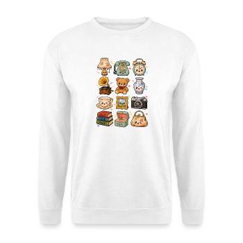 Kawaii Flohmarkt | Retro & Nostalgie - Unisex Pullover - Weiß - Vorne - Alina (178cm) & Michal (187cm)