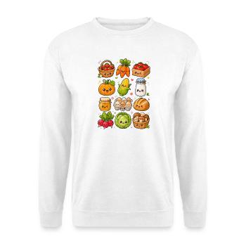 Kawaii Bauernmarkt | Ernte & Lebensmittel - Unisex Pullover - Weiß - Vorne - Alina (178cm) & Michal (187cm)