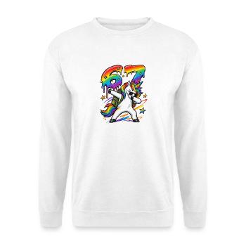 Dabbing Einhorn 67 Regenbogen Bunt - Unisex Pullover - Weiß - Vorne - Alina (178cm) & Michal (187cm)