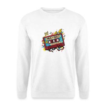 Retro Kassette 90er Musik Nostalgie - Unisex Pullover - Weiß - Vorne - Alina (178cm) & Michal (187cm)