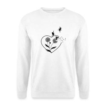 Schmetterlingdesign Pusteblumen Wiese Herzen Feen - Unisex Pullover - Weiß - Vorne - Alina (178cm) & Michal (187cm)